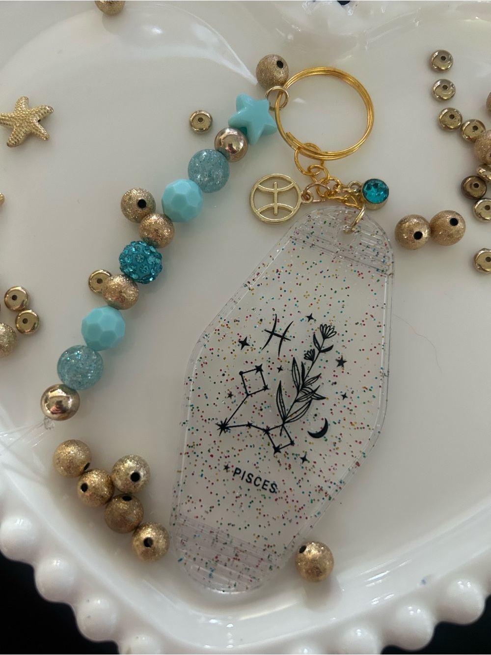 Pisces Glitter Resin Keychain